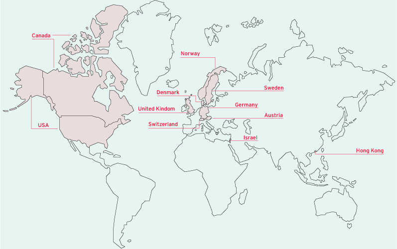 Locations of the Prosiebensat.1 Group (world map)